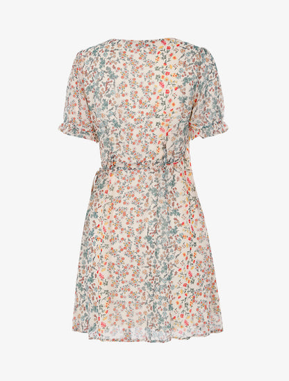 Robe cache-coeur fleurie - beige - 2