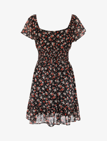 Robe patineuse fleurie - noir - 2