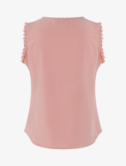 Top à détails plissés et crochet - rose - 2