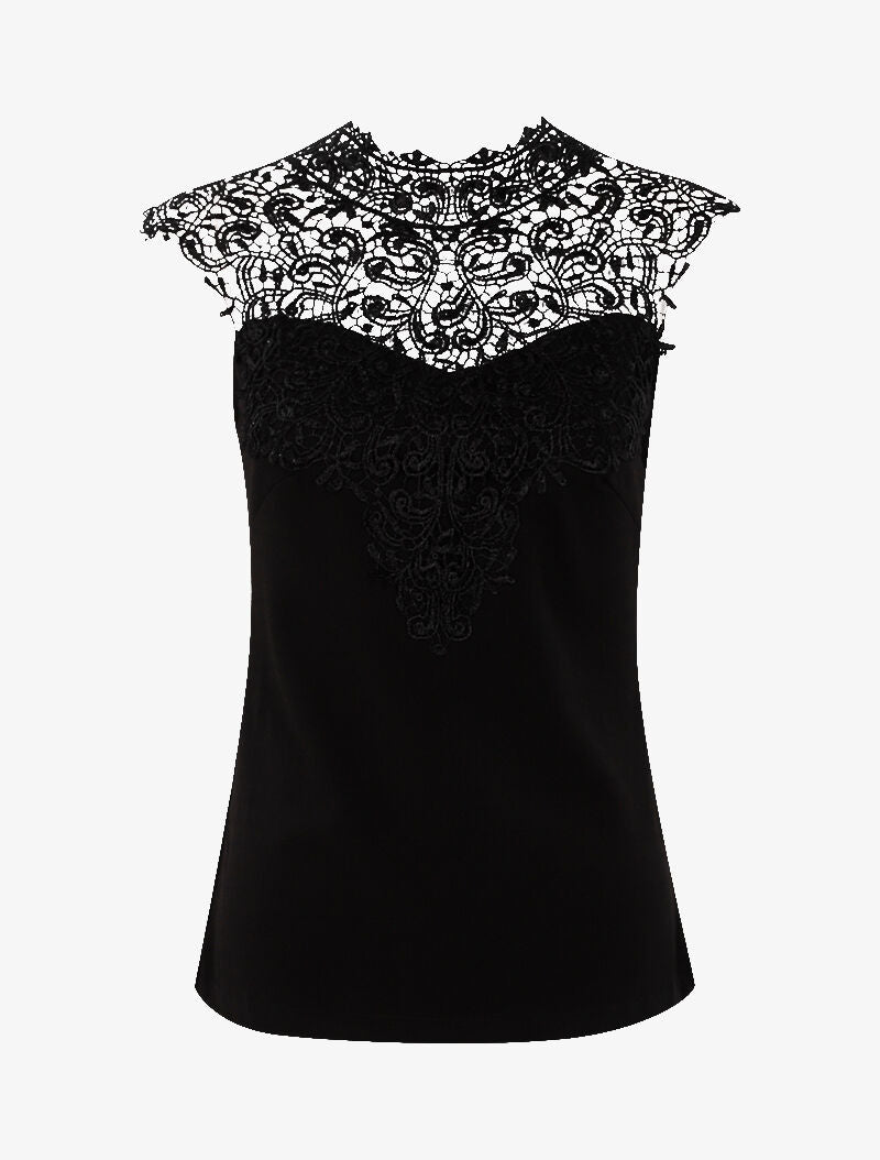 Top à plastron en dentelle festonnée - noir - 1