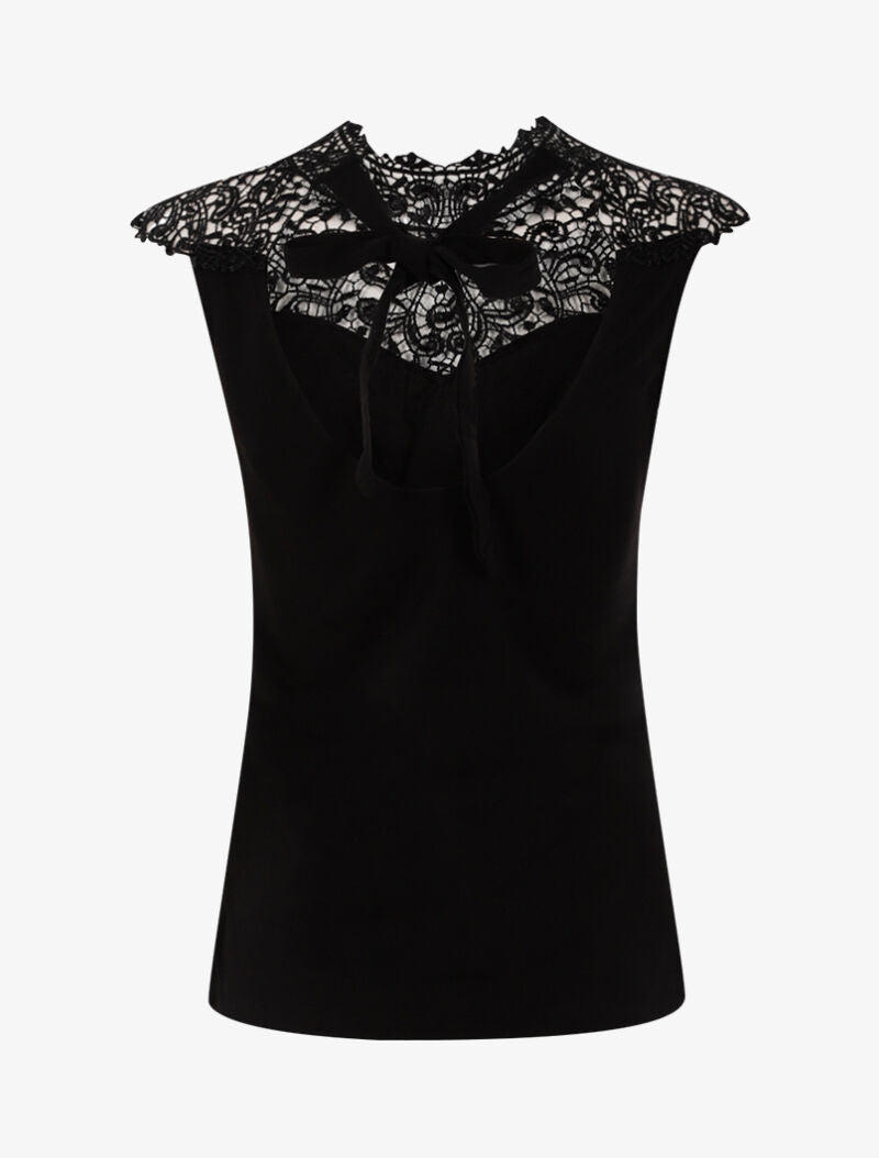 Top à plastron en dentelle festonnée - noir - 2