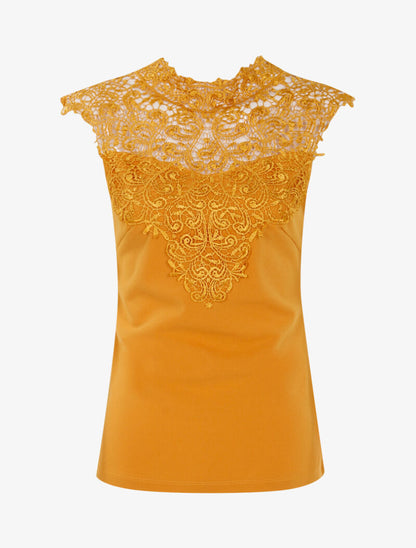 Top à plastron en dentelle festonnée - jaune - 1