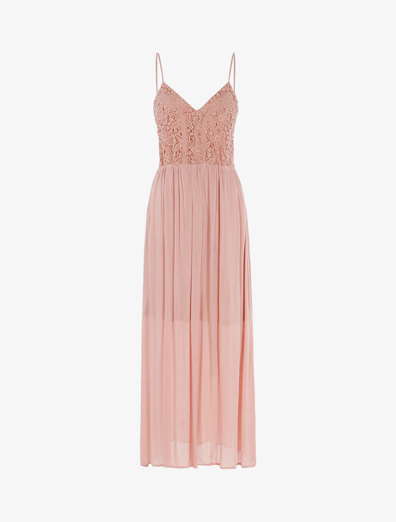 Robe longue à buste en crochet - rose - 3