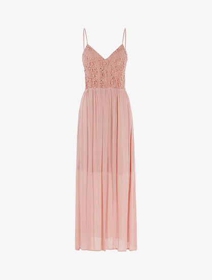 Robe longue à buste en crochet - rose - 3