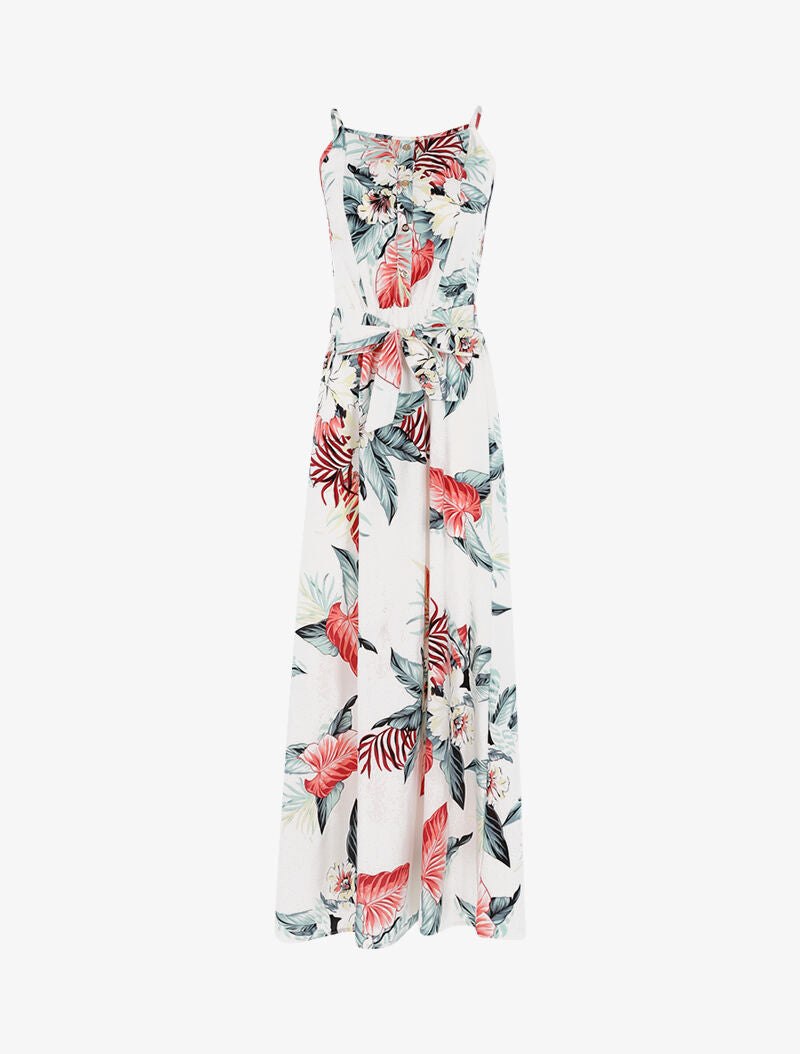 Robe longue à imprimé tropical - blanc - 1
