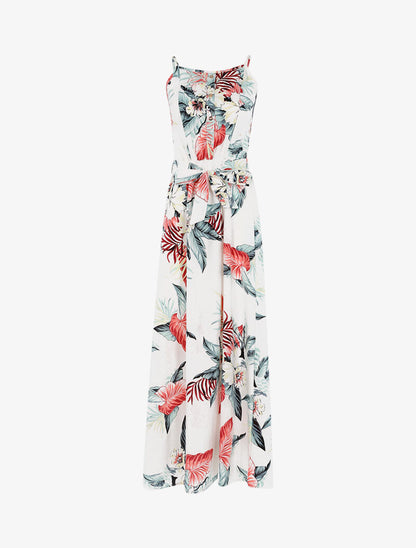 Robe longue à imprimé tropical - blanc - 1