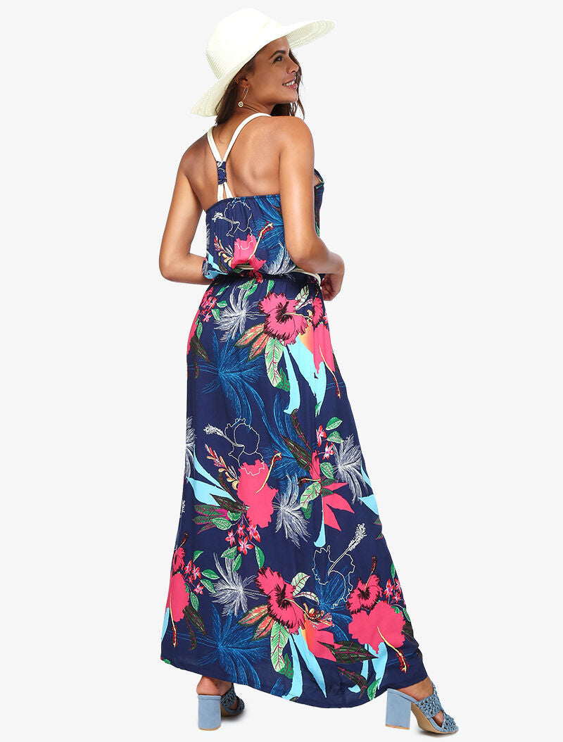 Robe à imprimé tropical et détails style cordes - marine - 4