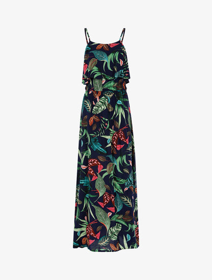 Robe à imprimé feuillages - marine - 1