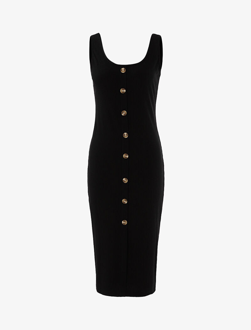 Robe côtelée à boutonnière - noir - 1