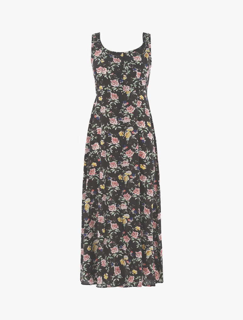 Robe fleurie à dos ajouré - noir - 1