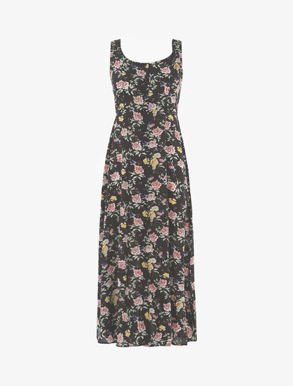 Robe fleurie à dos ajouré - noir - 1