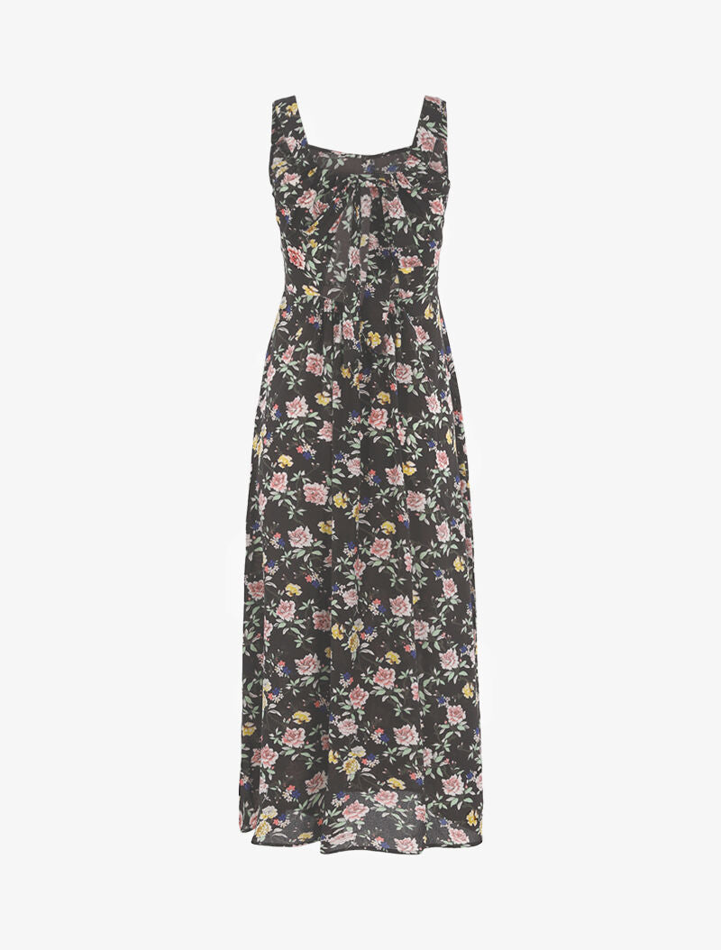 Robe fleurie à dos ajouré - noir - 2