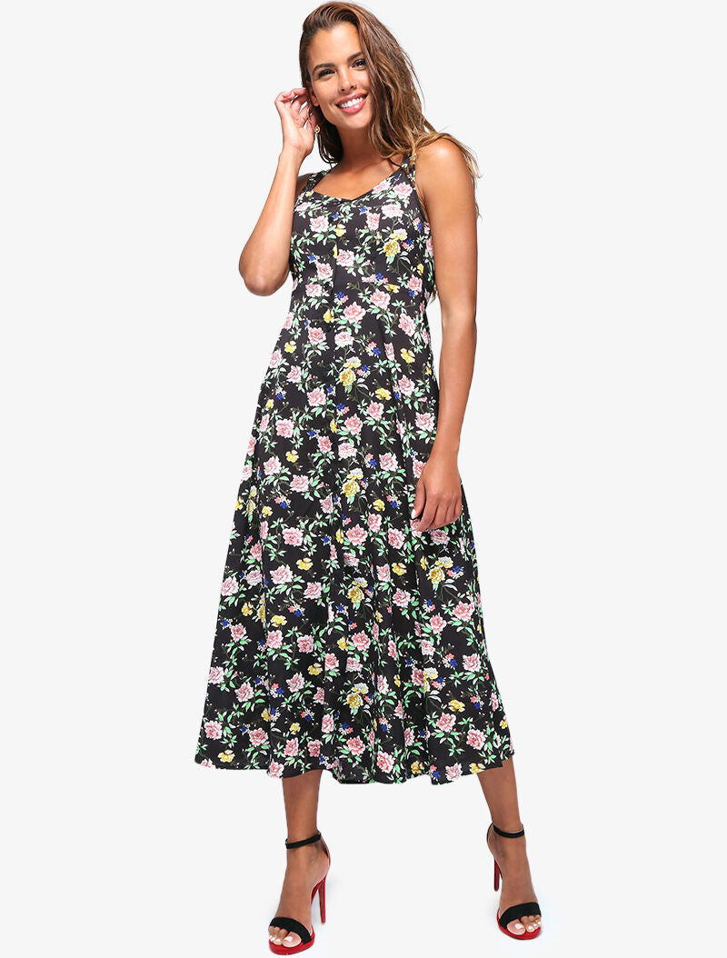 Robe fleurie à dos ajouré - noir - 3