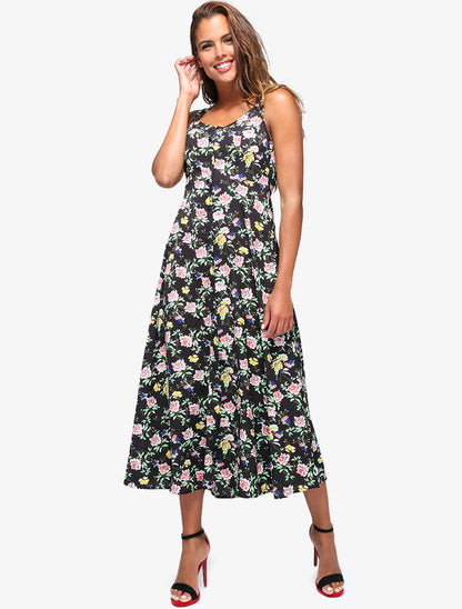 Robe fleurie à dos ajouré - noir - 3