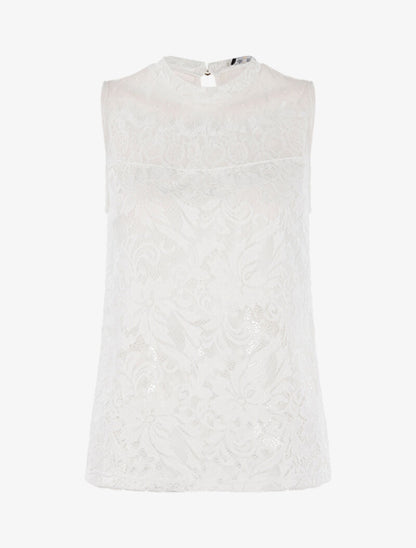 Top en tulle et dentelle festonnée - blanc - 1