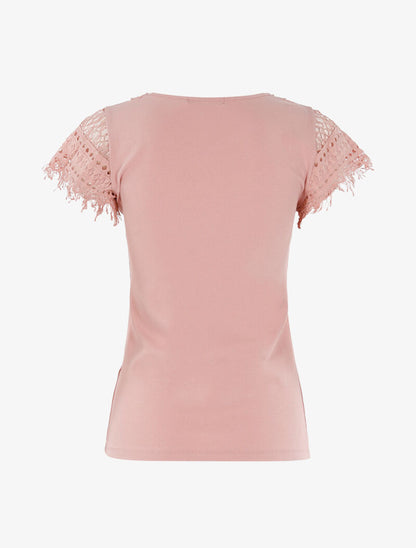T-shirt à empiècement crochet - rose - 2