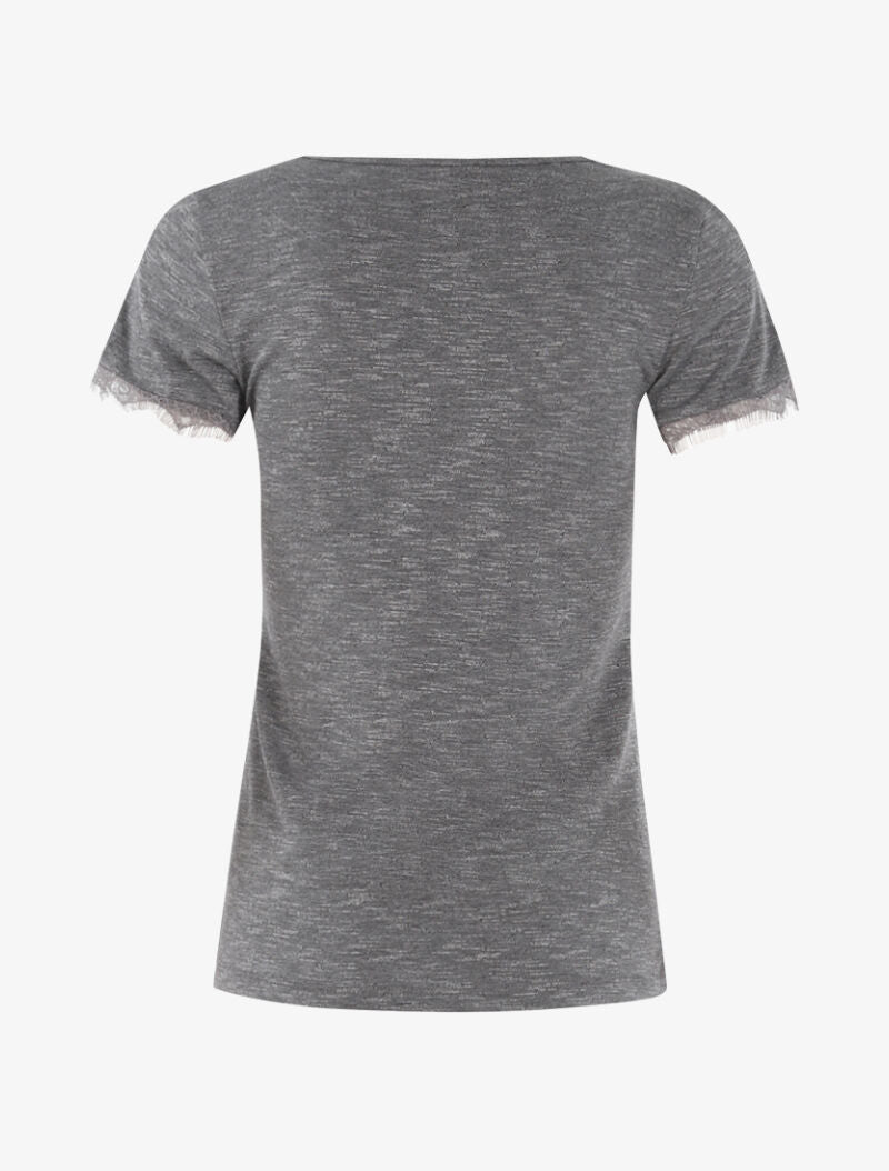 T-shirt chiné à bord dentelle - gris foncé - 2