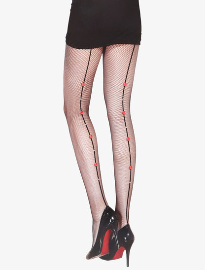 Collants à liserés ornés de fleurs et strass - noir - 2