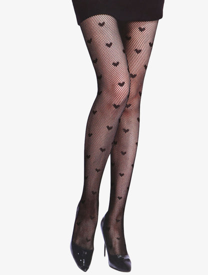Collants résille à imprimé coeurs - noir - 2