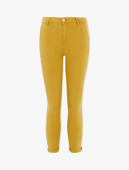 Jean 7/8 skinny hoge taille met biezen aan de enkels - mosterdgeel