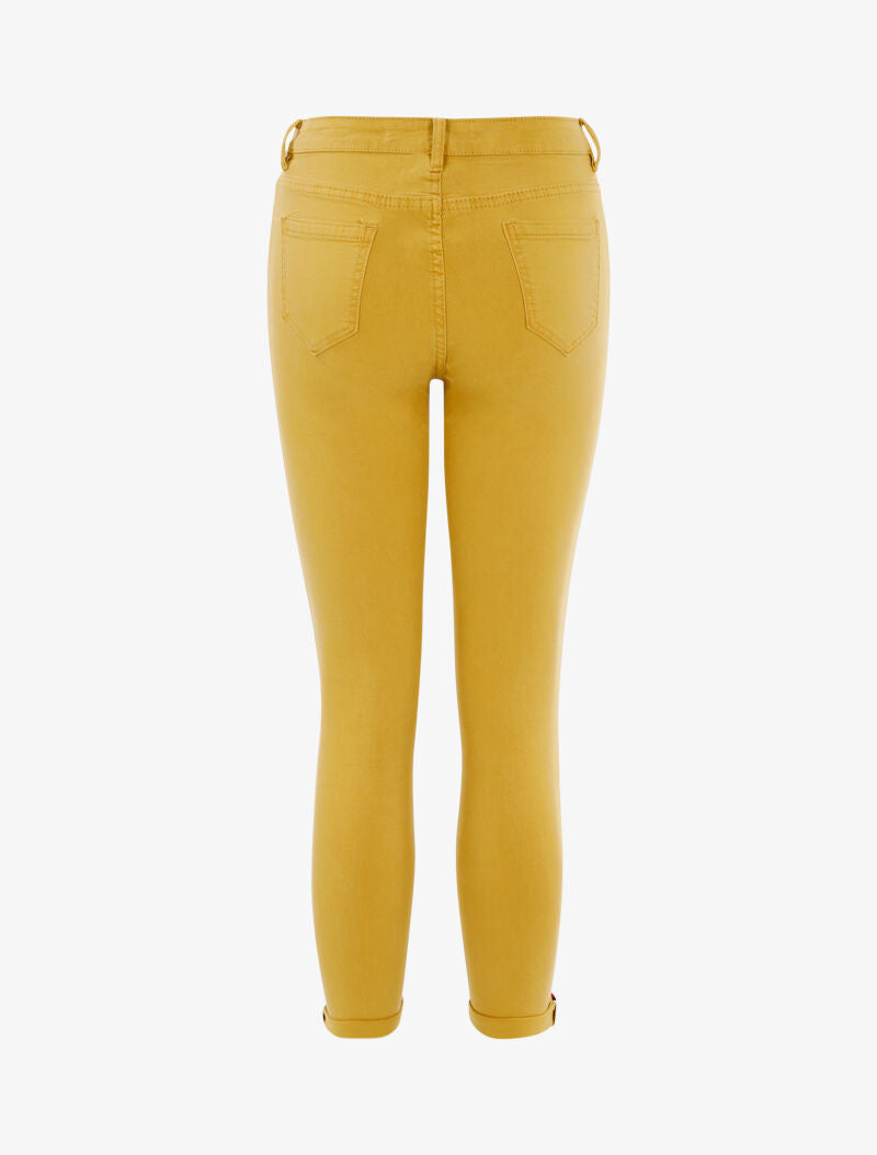 Jean 7/8 skinny hoge taille met biezen aan de enkels - mosterdgeel