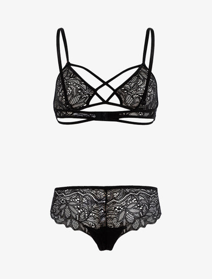 Ensemble lace en dentelle ajourée - noir - 2