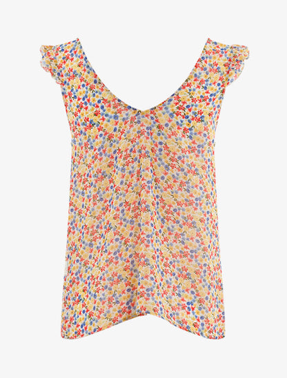 Blouse droite fleurie à bandes dentelle - ecru - 2