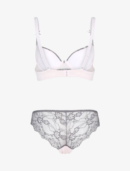 Ensemble à empiècement dentelle effet papillon - rose poudré/gris foncé - 2