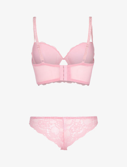 Ensemble bustier en dentelle fleurie - rose - 2