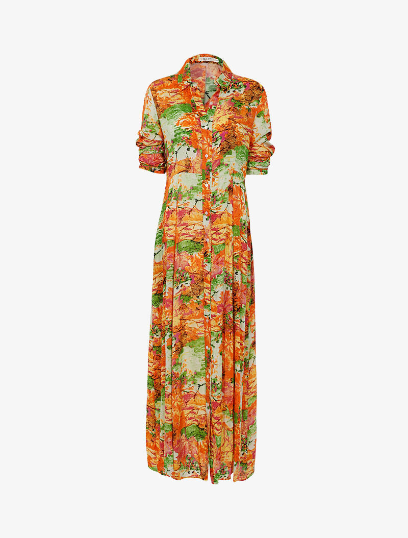 Robe chemise à imprimé automnal abstrait - orange - 1