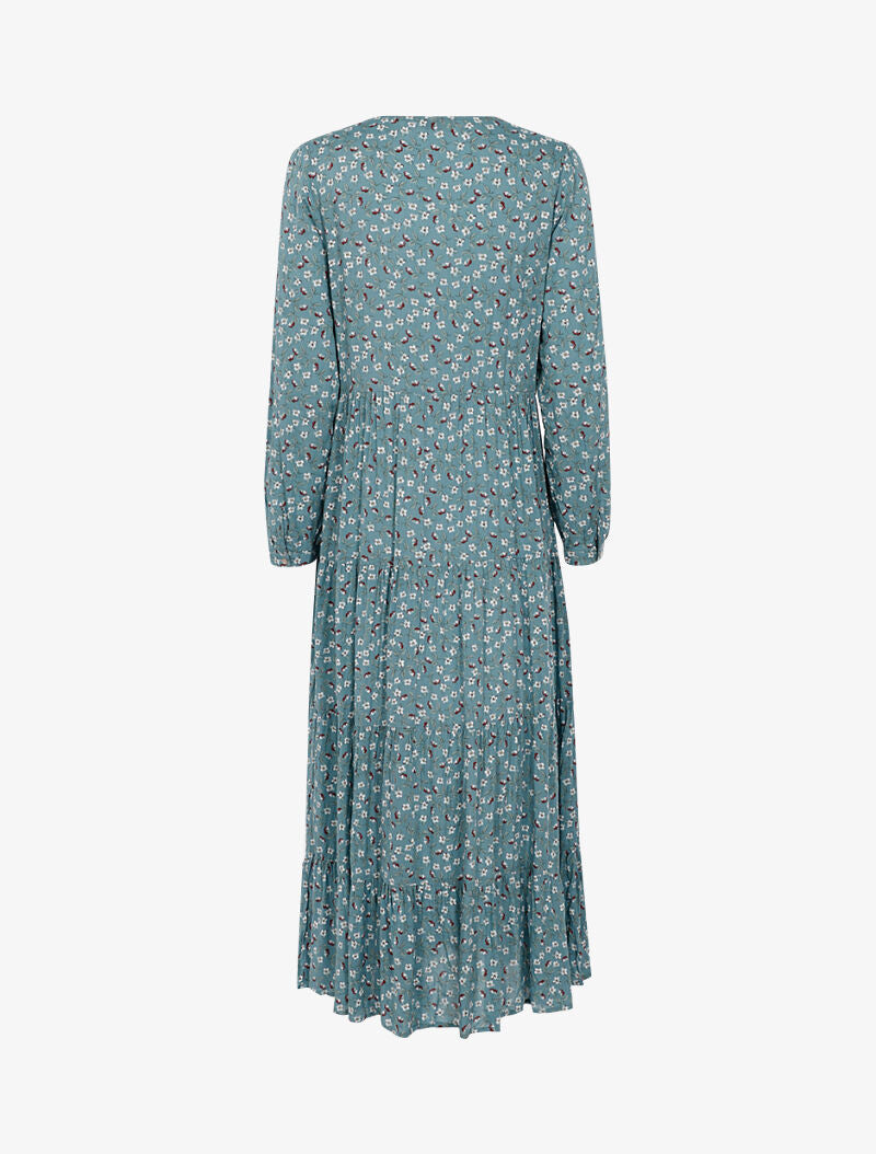 Robe longue trapèze fleurie - bleu - 2