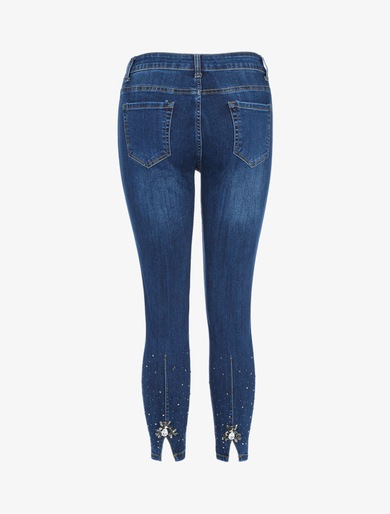 Jean 7/8 met sieraden en strass details - ruwe denim