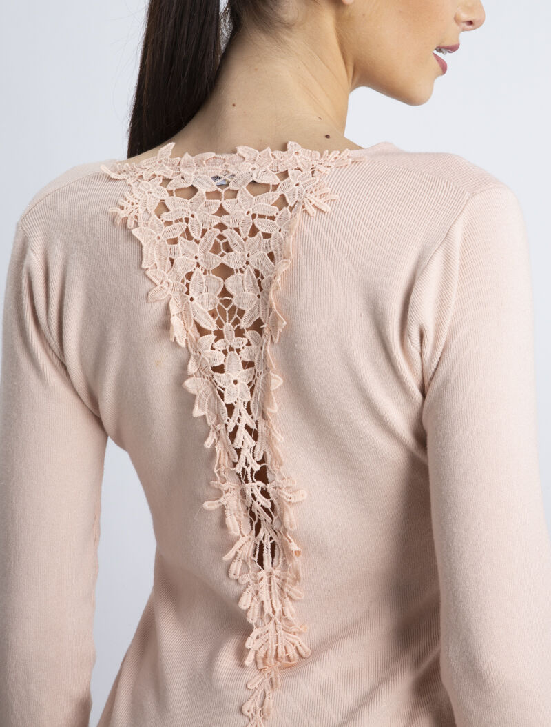 Pull doux à dos brodé - rose orange - 3