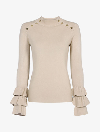 Pull doux à manches volantées - beige - 1