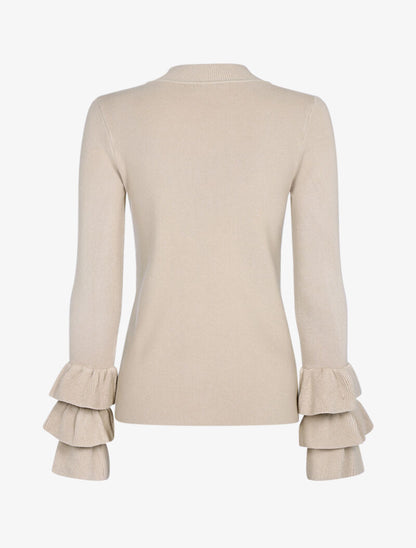 Pull doux à manches volantées - beige - 2