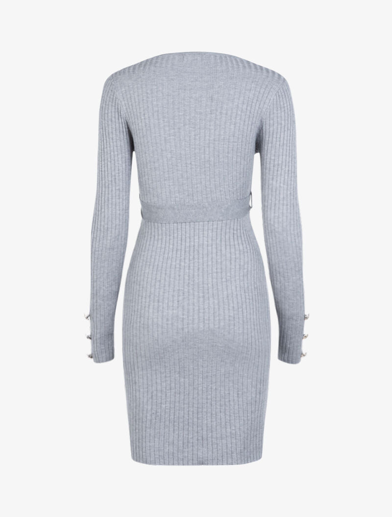 Robe moulante ceinturée - gris clair - 2