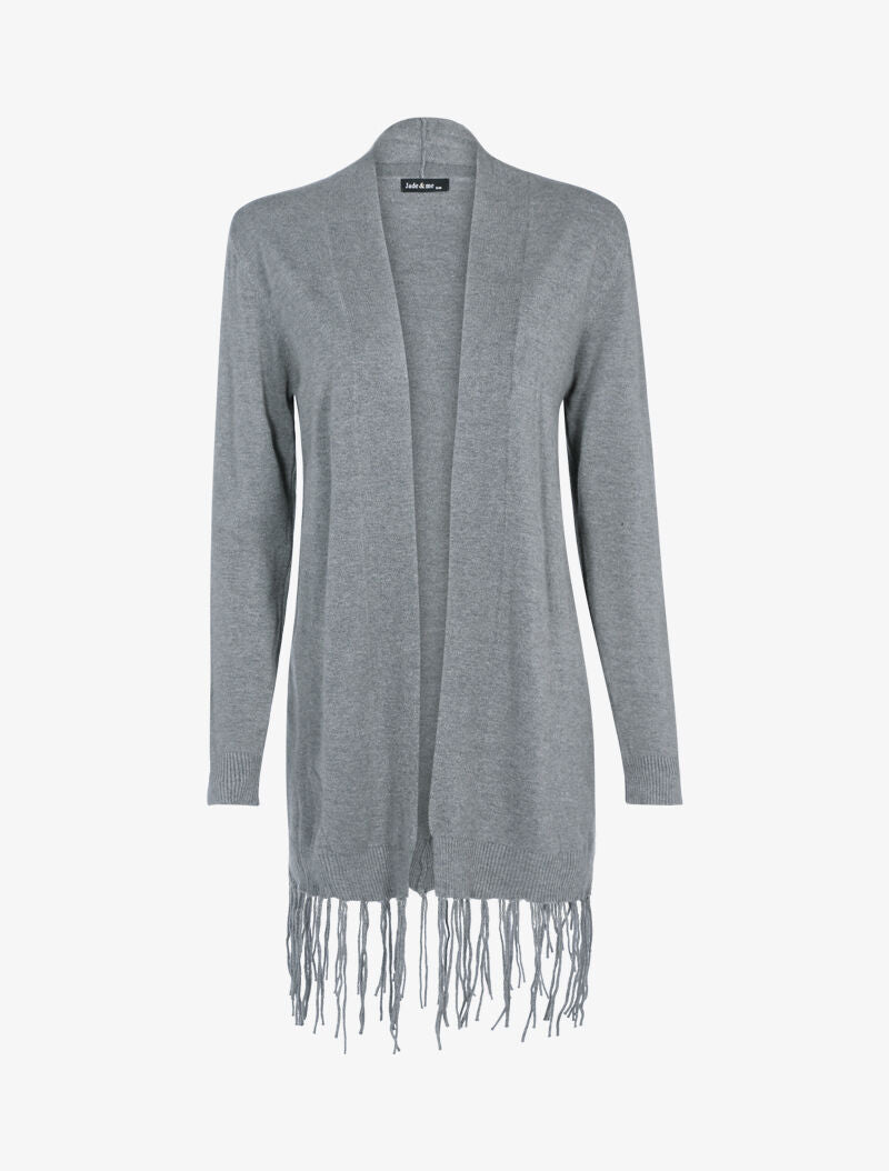 Gilet doux à bords frangés - gris foncé - 1
