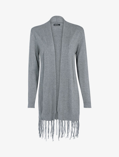 Gilet doux à bords frangés - gris foncé - 1