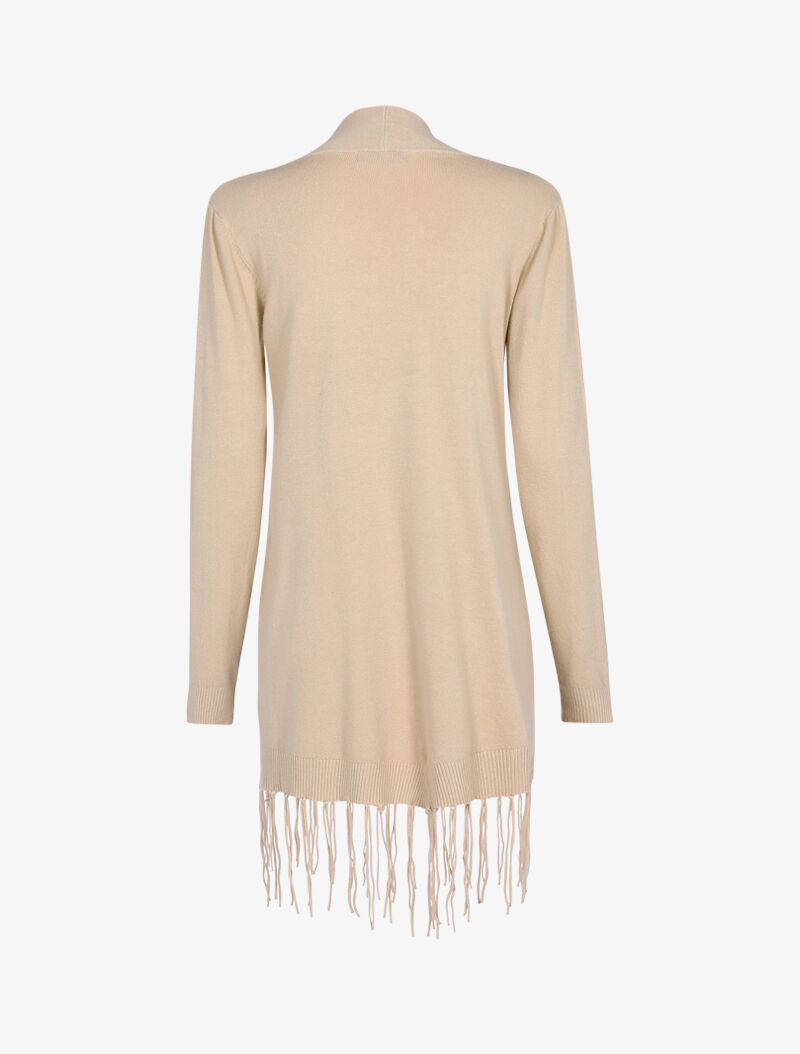 Gilet doux à bords frangés - beige - 2