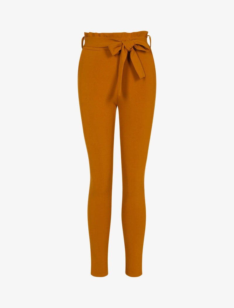 Pantalon coupe carotte à taille volantée - rouille - 1