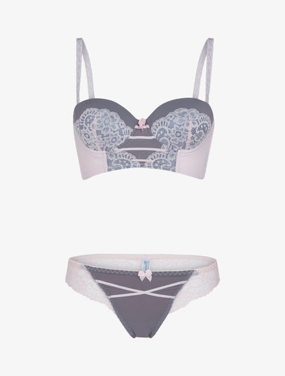 Ensemble bustier à détails dentelle - gris foncé/rose poudré - 3