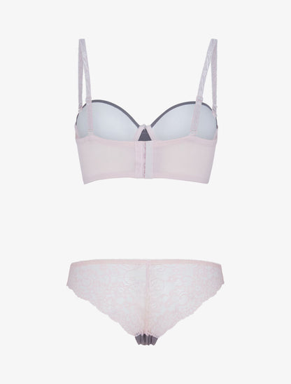 Ensemble bustier à détails dentelle - gris foncé/rose poudré - 2