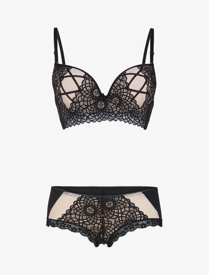 Ensemble à broderie et corsage - noir/nude - 3