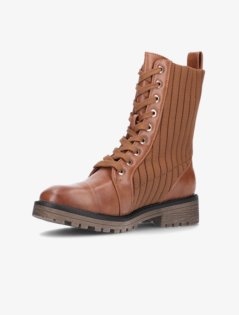 Boots bimatière côtelées - camel - 2