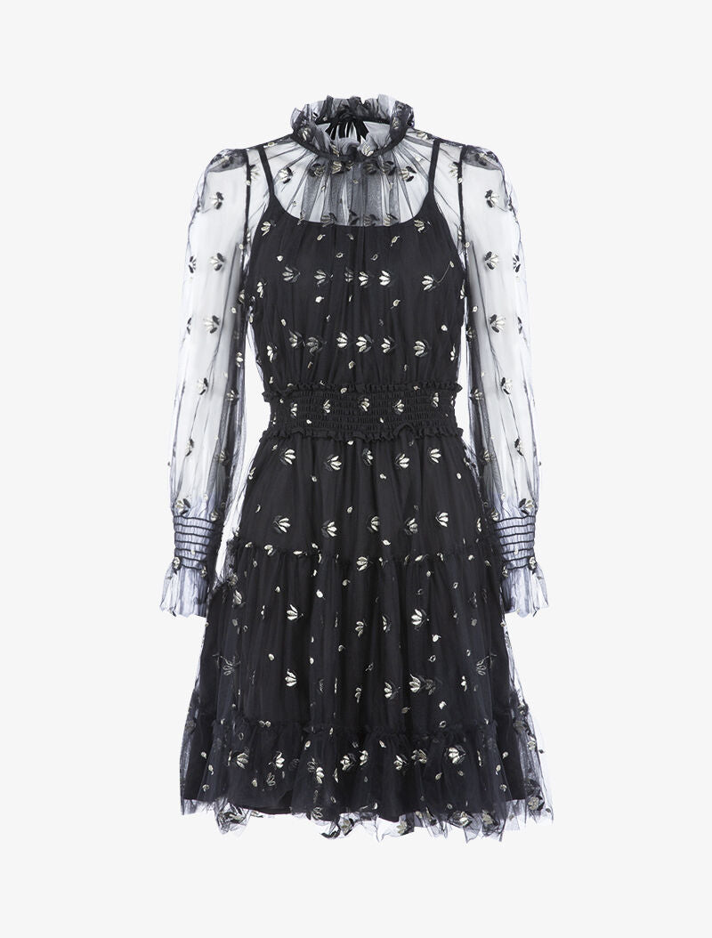 Robe en tulle ajourée à broderies - noir - 3