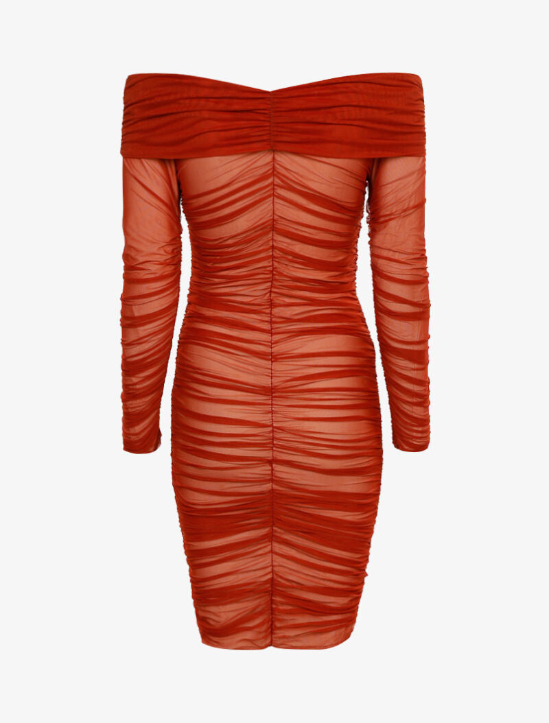 Robe en tulle à fronces - beige/brique - 2