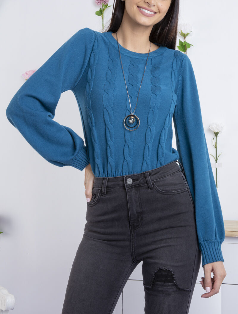Pull court à détails torsadés - turquoise - 3