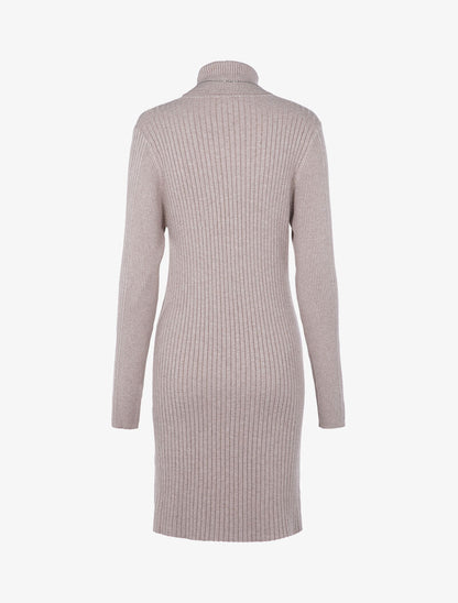 Robe-pull côtelée à bord fendu - beige - 3