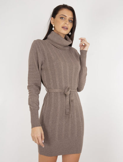 Robe-pull à détails tressés et côtelés - marron - 4