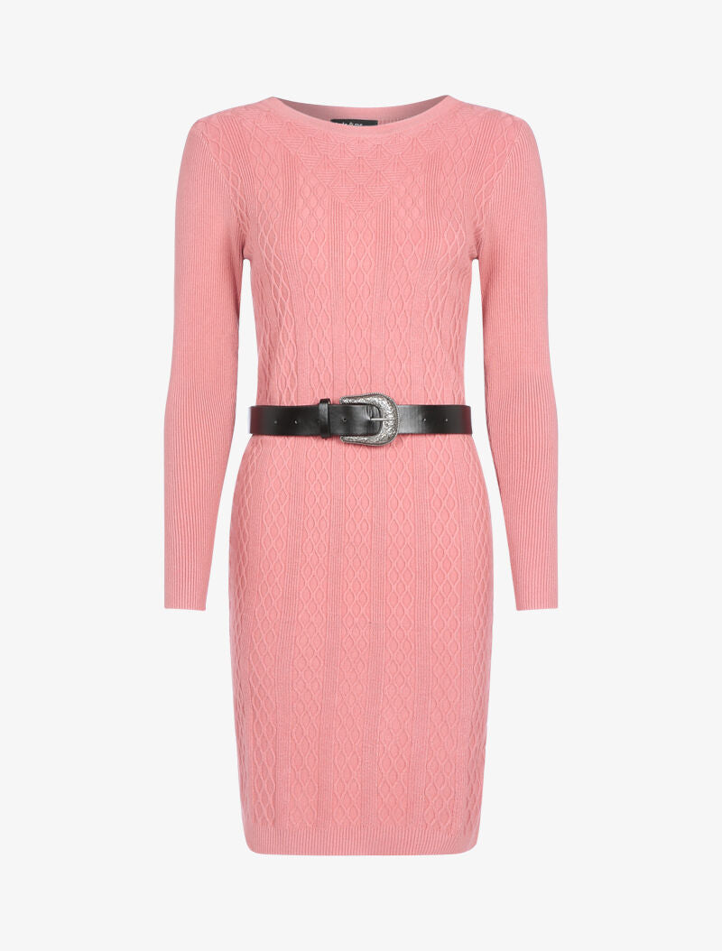 Robe pull côtelée à détails géométriques - rose - 3